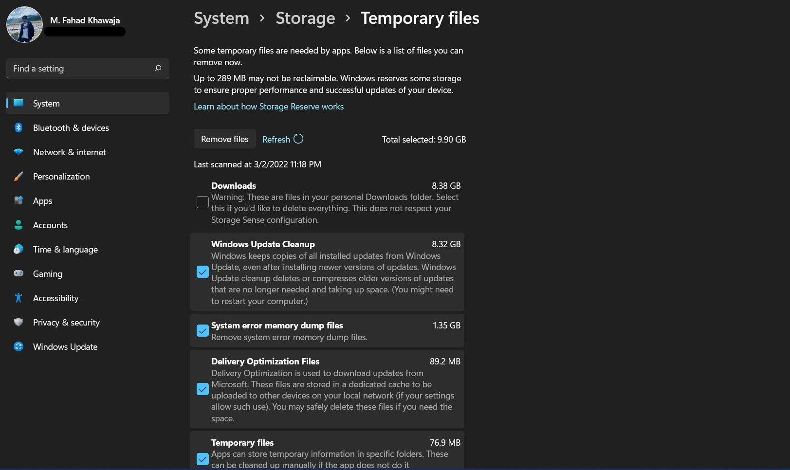 переключатель Storage Sense в Windows 11
