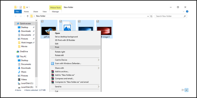 Выбор опции печати в контекстном меню Проводника