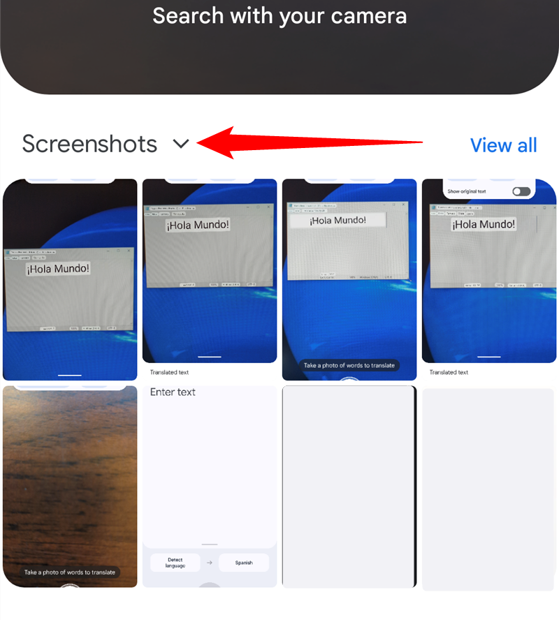 По умолчанию открыт раздел Скриншоты в галерее