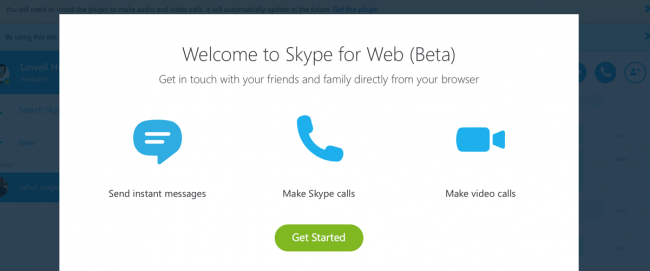 Интерфейс веб-версии Skype в браузере Chromebook