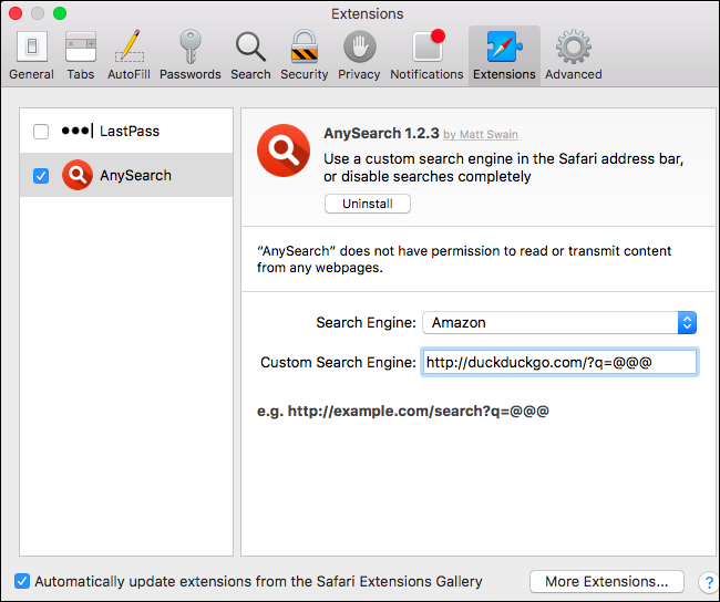 Добавление пользовательского поисковика в AnySearch для Safari