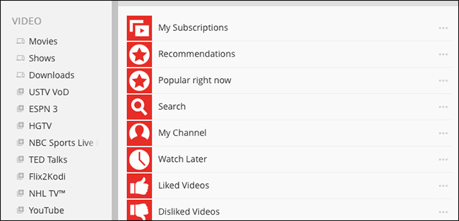 Просмотр содержимого аддона (пример YouTube)