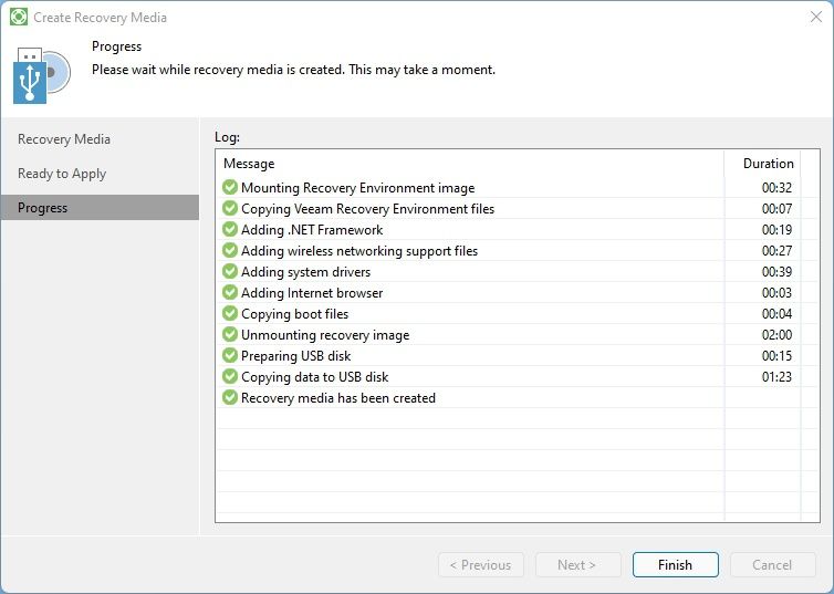 Veeam Agent Recovery Media Progress