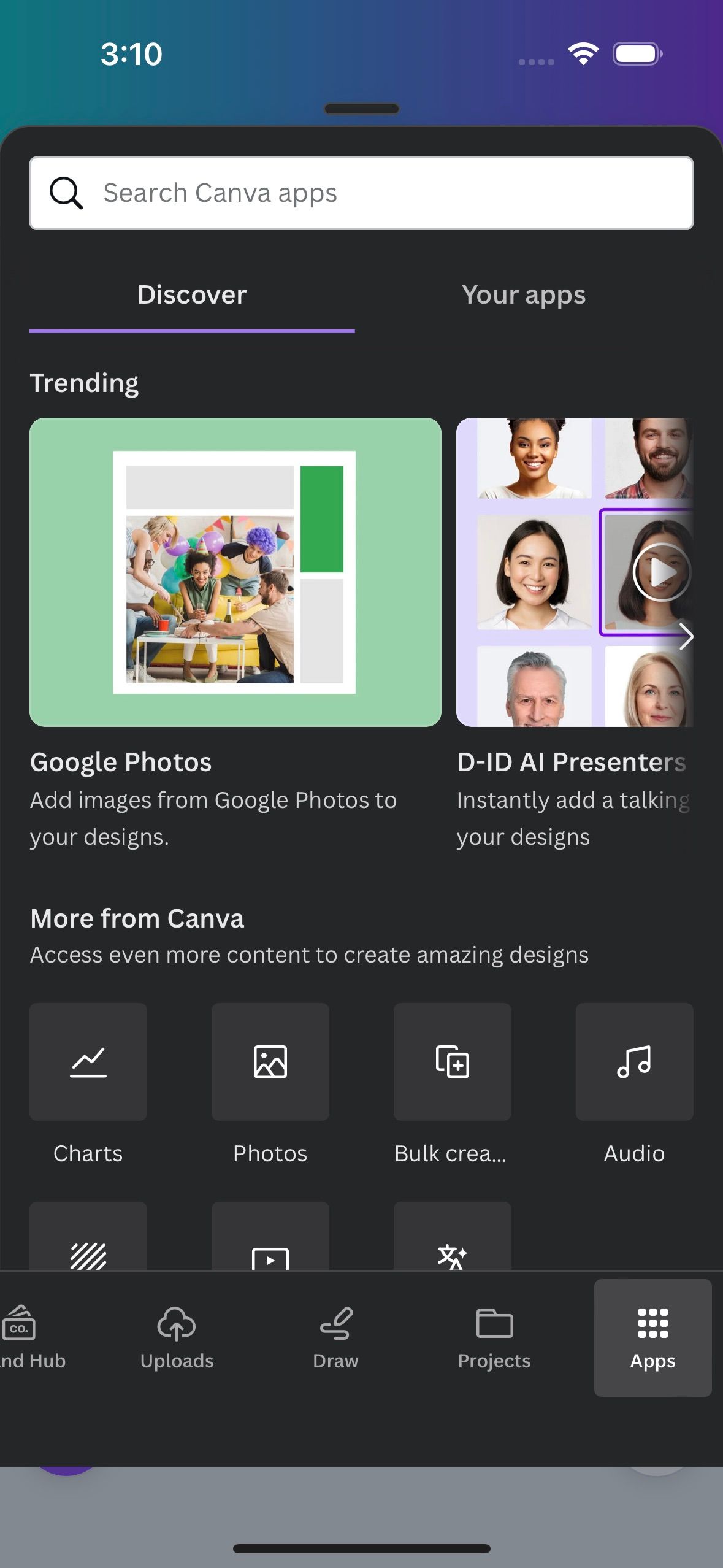Canva mobile app editor page