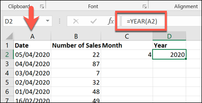 Функции MONTH и YEAR в листе Microsoft Excel