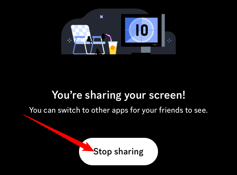 Нажмите «Stop Sharing», чтобы прекратить трансляцию.