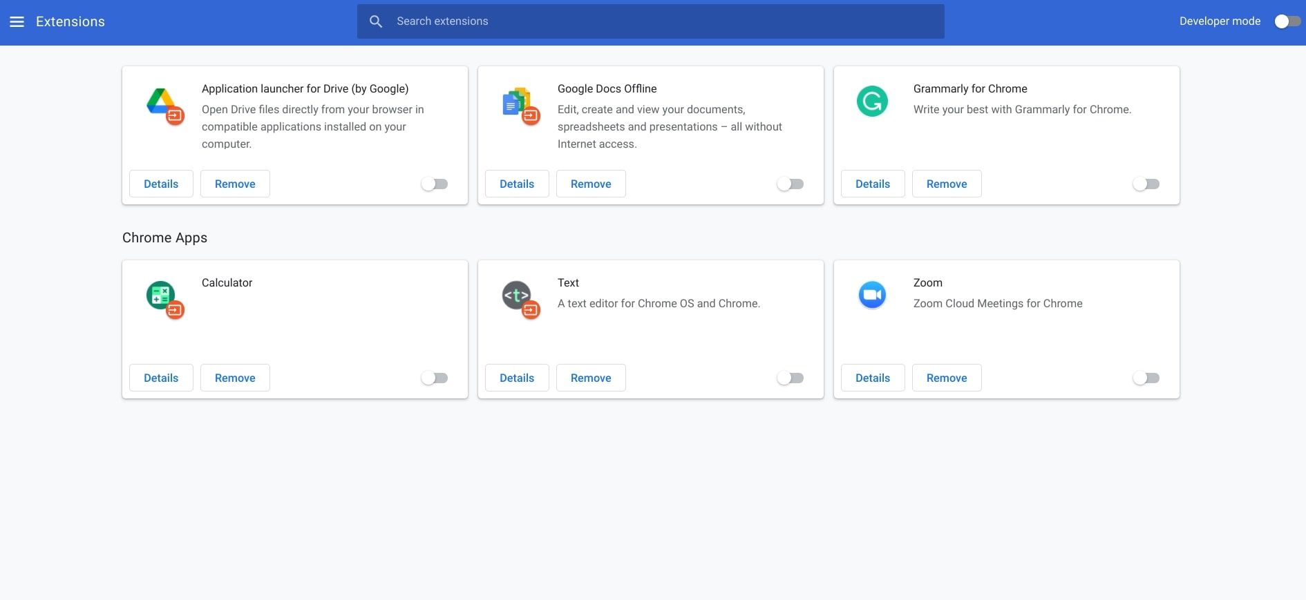 Список расширений Chrome в меню