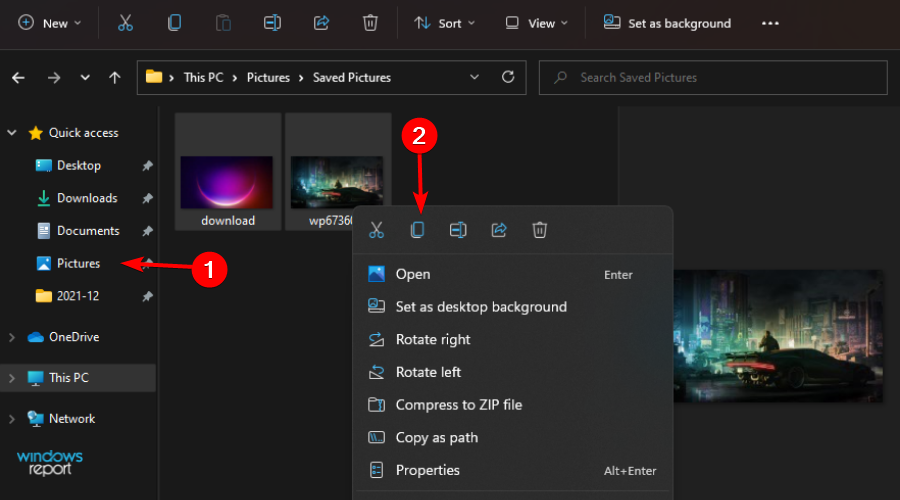 Проводник: выделение изображений для копирования