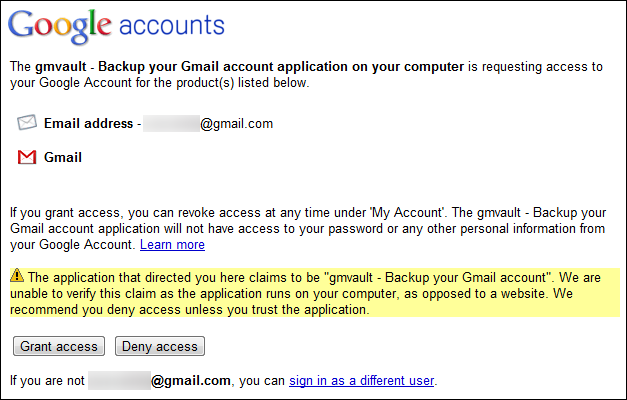 Кнопка предоставления доступа приложению в Google OAuth