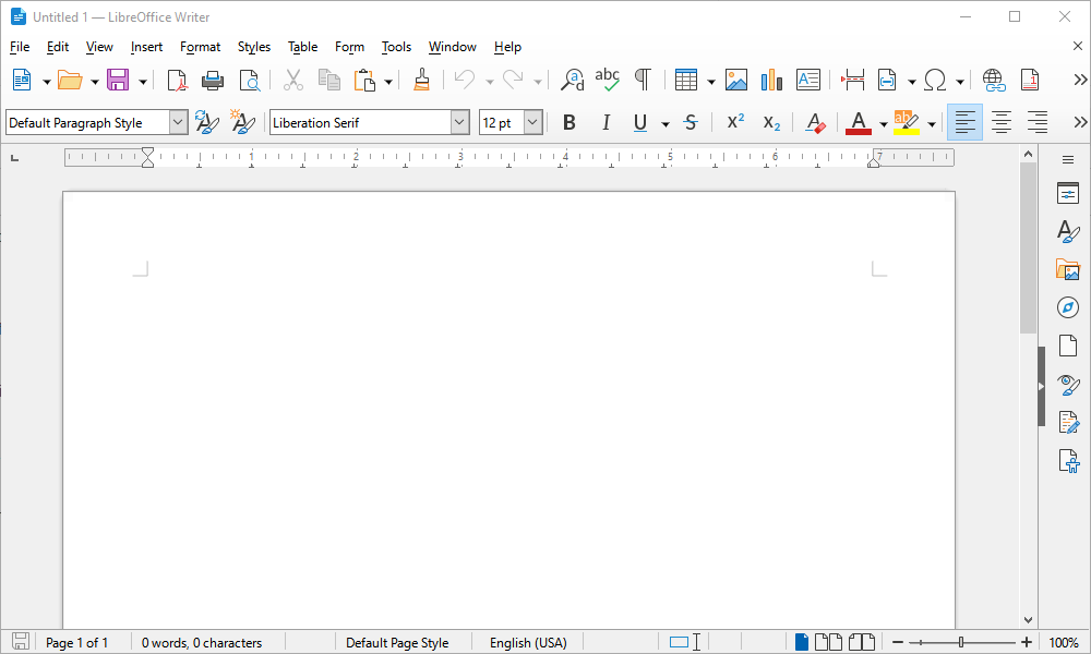 Приложение LibreOffice Writer открытое на экране.