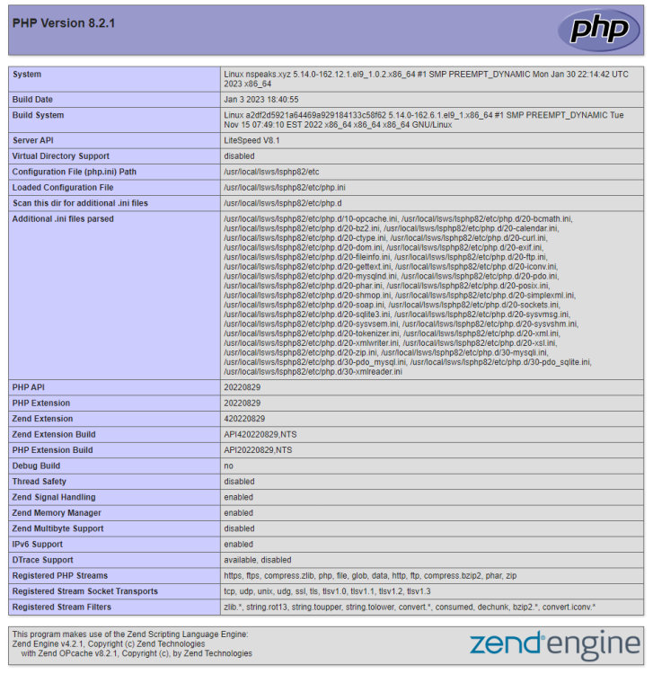 Информация о PHP