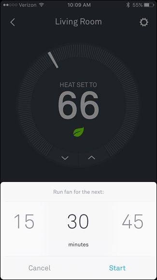 Настройка таймера вентилятора в приложении