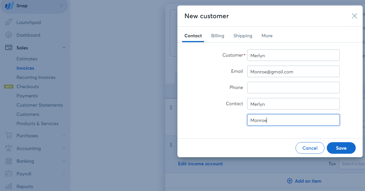 Adding a New Customer on waves accounting