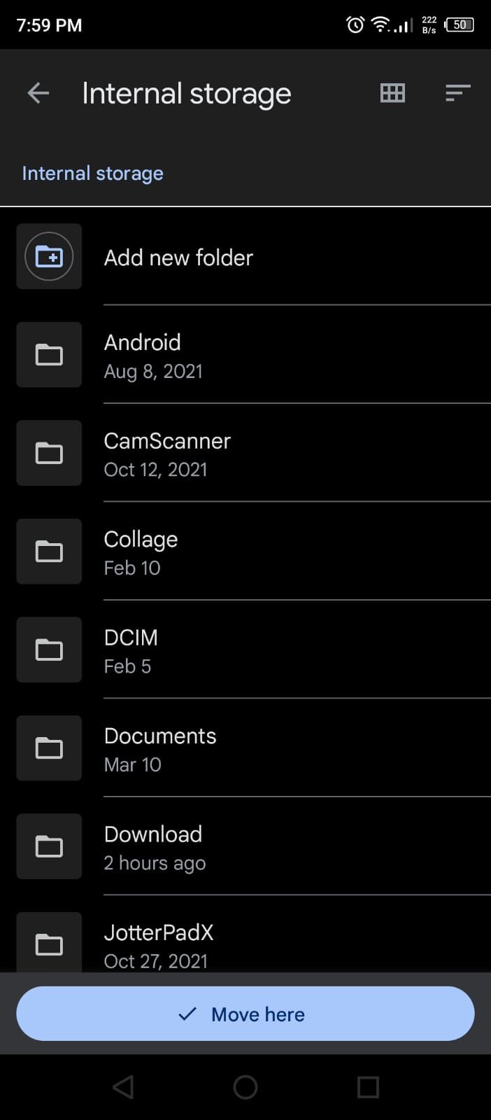 Подтверждение перемещения файла в Files by Google