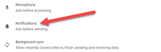 Раздел уведомлений в настройках Chrome
