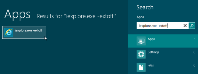 Запуск Internet Explorer без надстроек на Windows 8