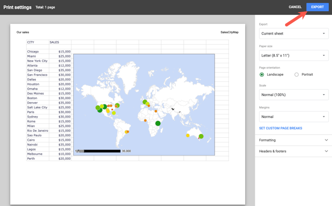 Предпросмотр загрузки PDF и кнопка Экспорт