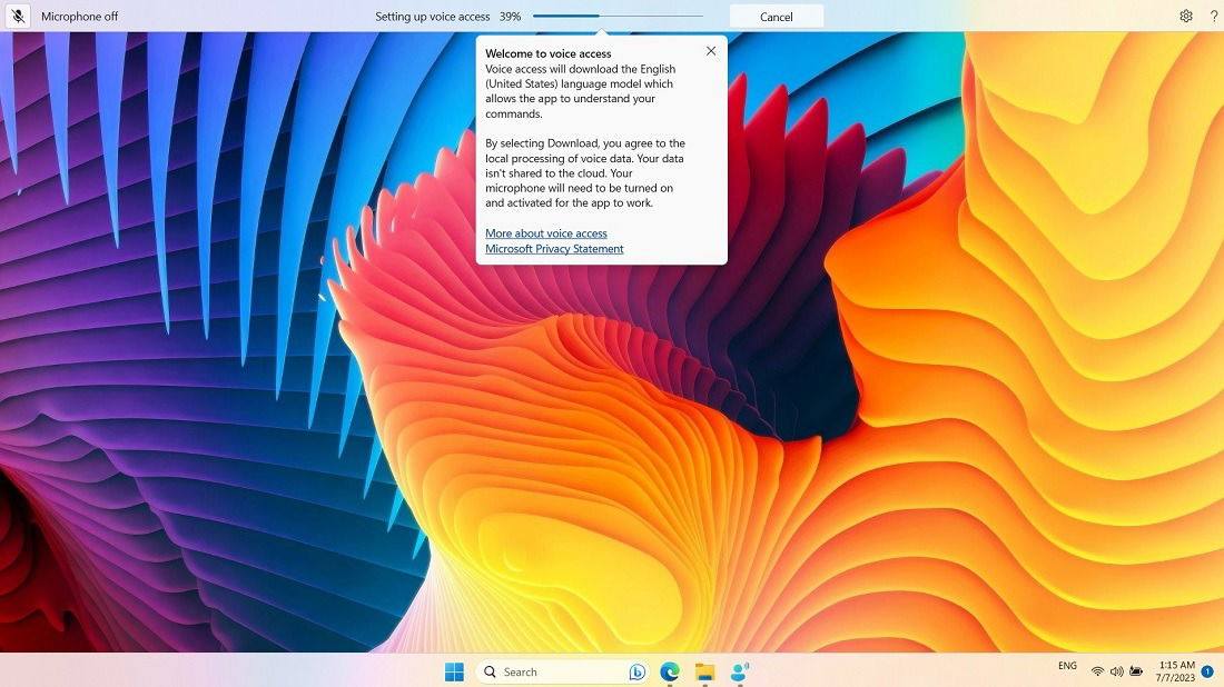 Первоначальная настройка Voice Access, экран приветствия