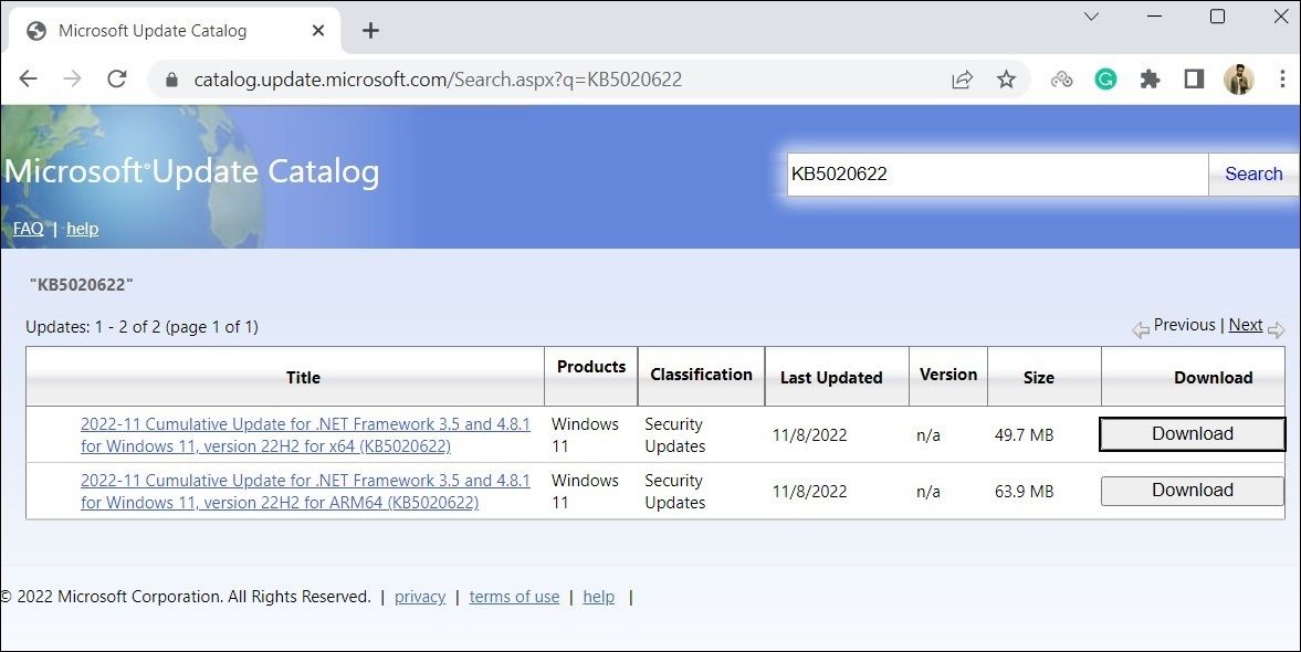 Загрузка обновления из Microsoft Update Catalog