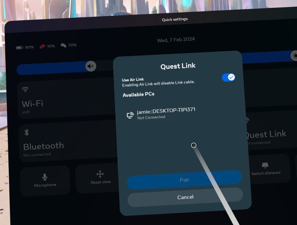 Включение AirLink и выбор компьютера