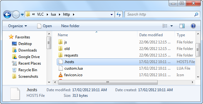 Папка lua/http с файлом .hosts