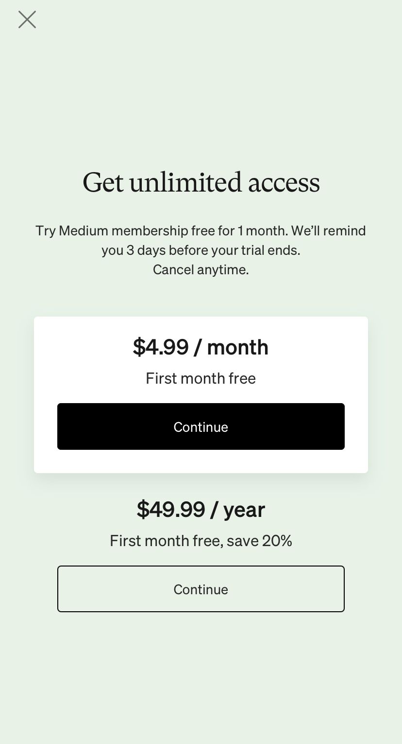 Страница подписки Medium Premium