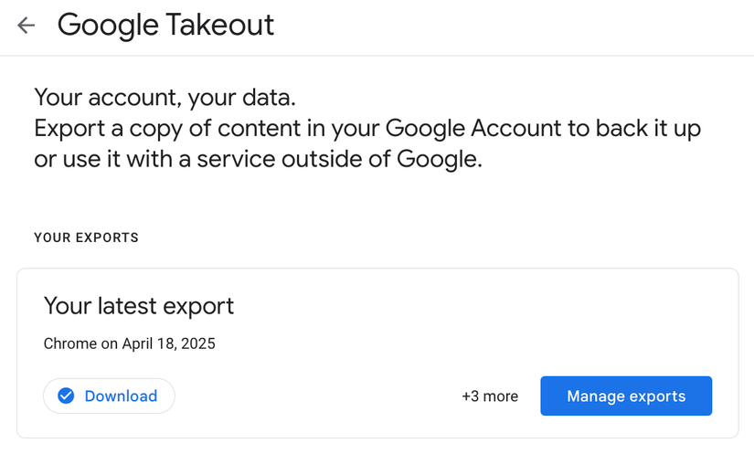 Google Takout prepared a copy of your data for export