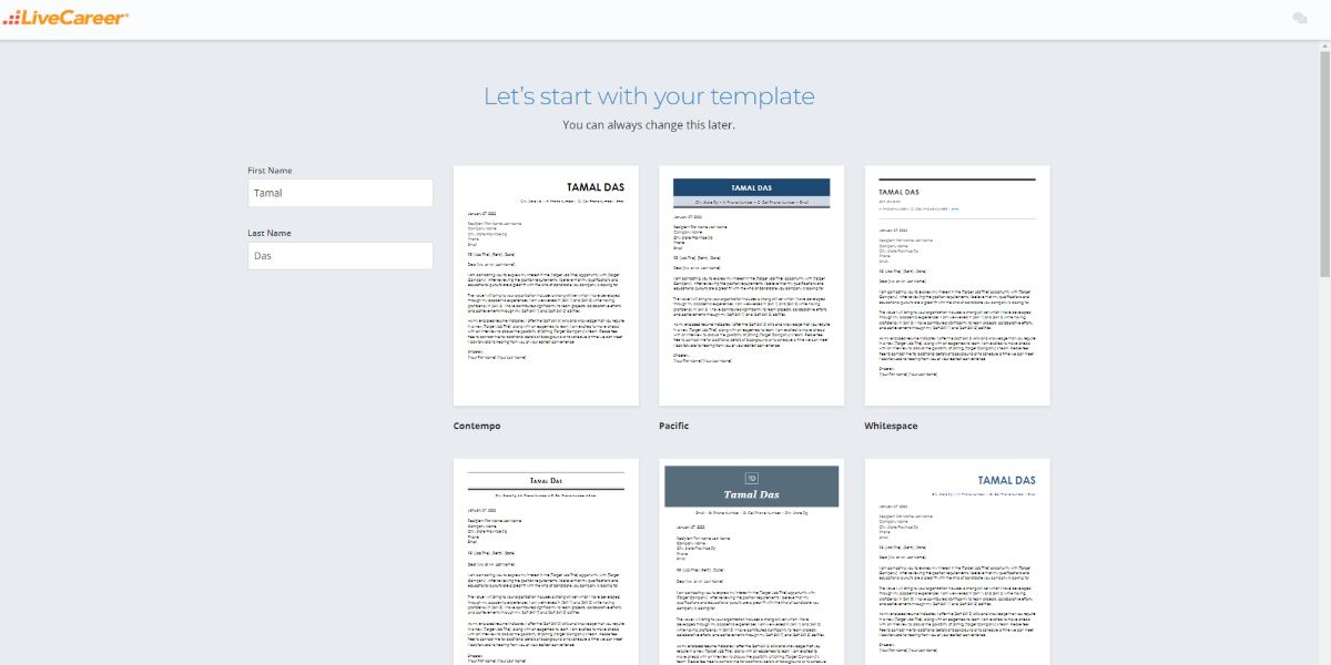 Скриншот конструктора сопроводительных писем