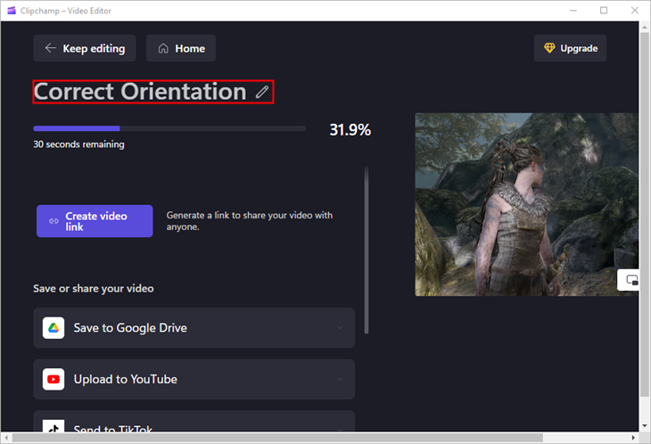 Переименование и ожидание экспорта в Clipchamp