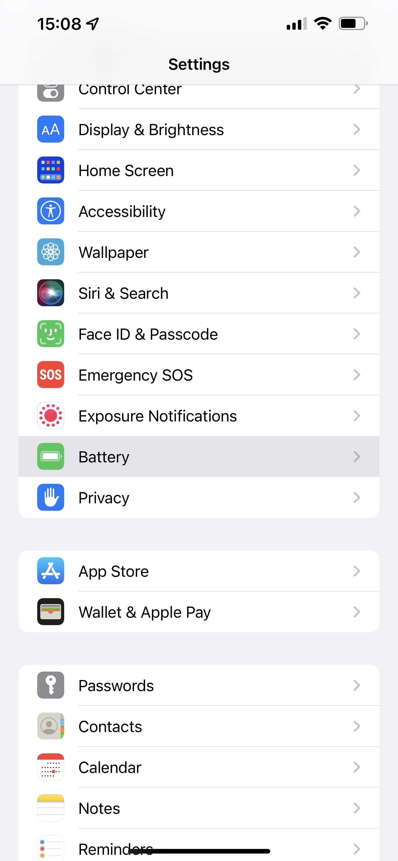 Параметр батареи выделен