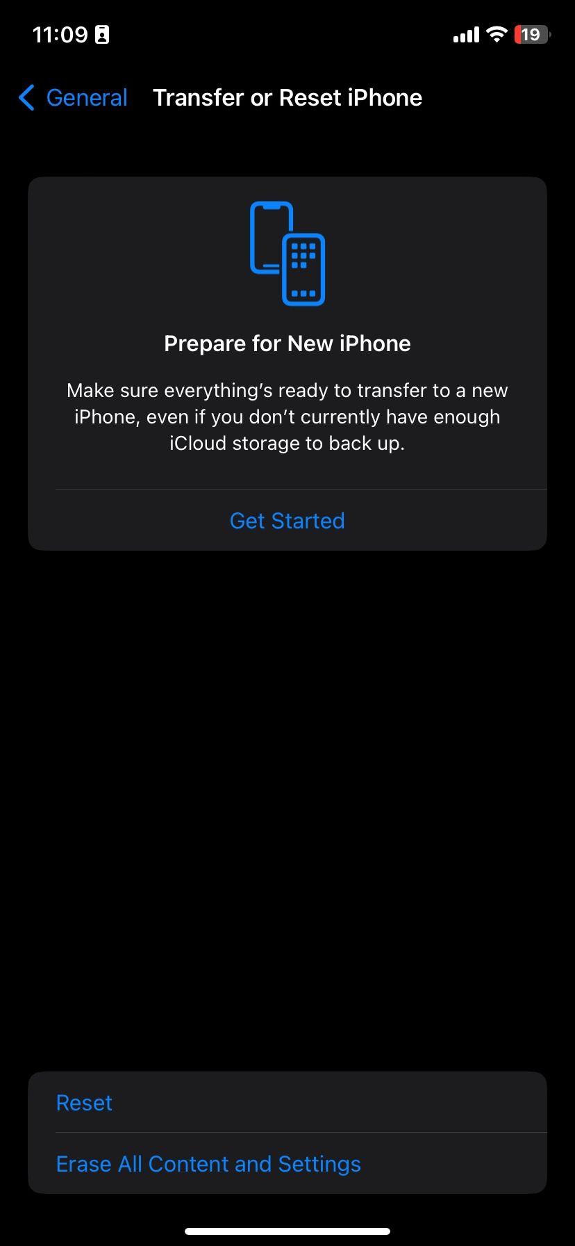 Страница «Перенос или сброс iPhone» в настройках