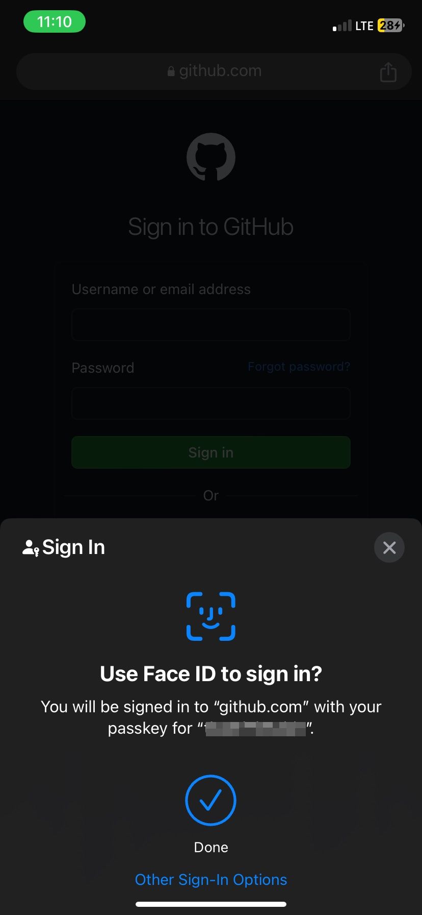 mobile Passkey login success