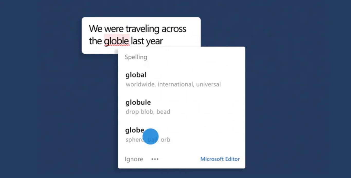окно проверки грамматики на синем фоне