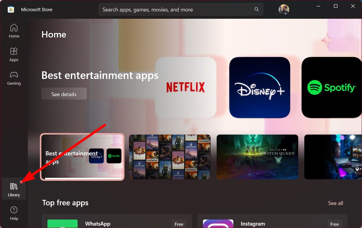 Библиотека приложений в Microsoft Store