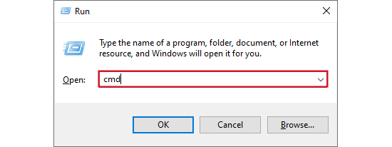 Окно «Выполнить»: ввод cmd для открытия Командной строки