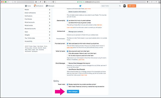 кнопка «Сохранить изменения» внизу страницы