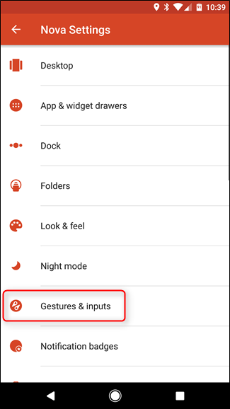 Скриншот раздела Жесты и ввод в Nova Launcher