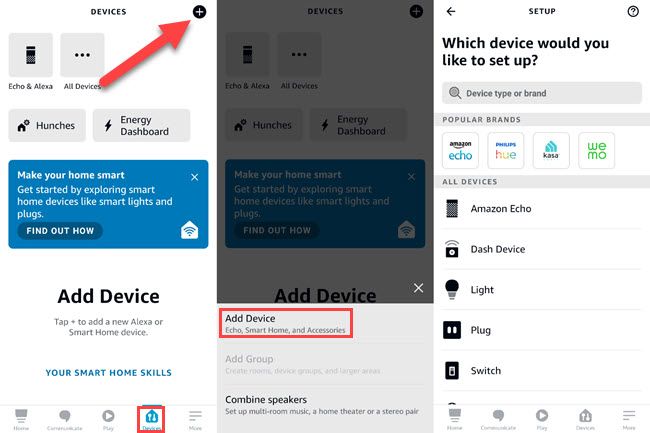 Добавление устройства в приложении Alexa.