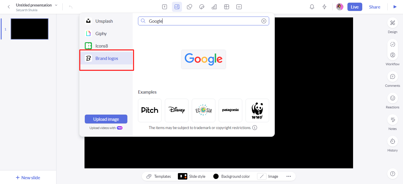 Добавление логотипа бренда в Pitch