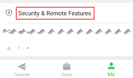 Меню Security and Remote Features