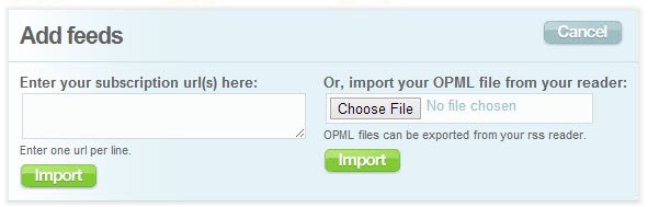 Добавьте ваши RSS‑подписки в Feed Rinse через импорт OPML или URL.