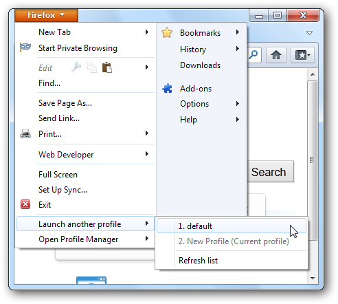 Расширение ProfileSwitcher в меню Firefox (недоступно)