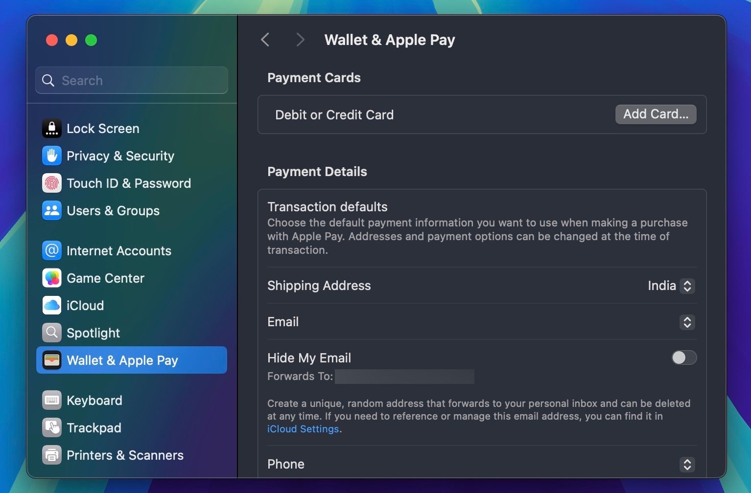 Раздел Wallet & Apple Pay в системных настройках macOS