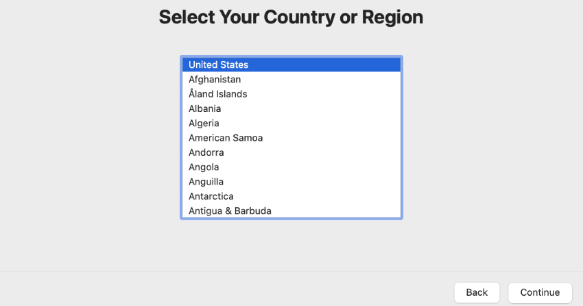 Мастер настройки после чистой установки macOS