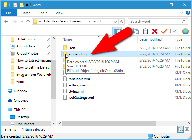 Папка embeddings с встроенными объектами внутри распакованного Office-файла