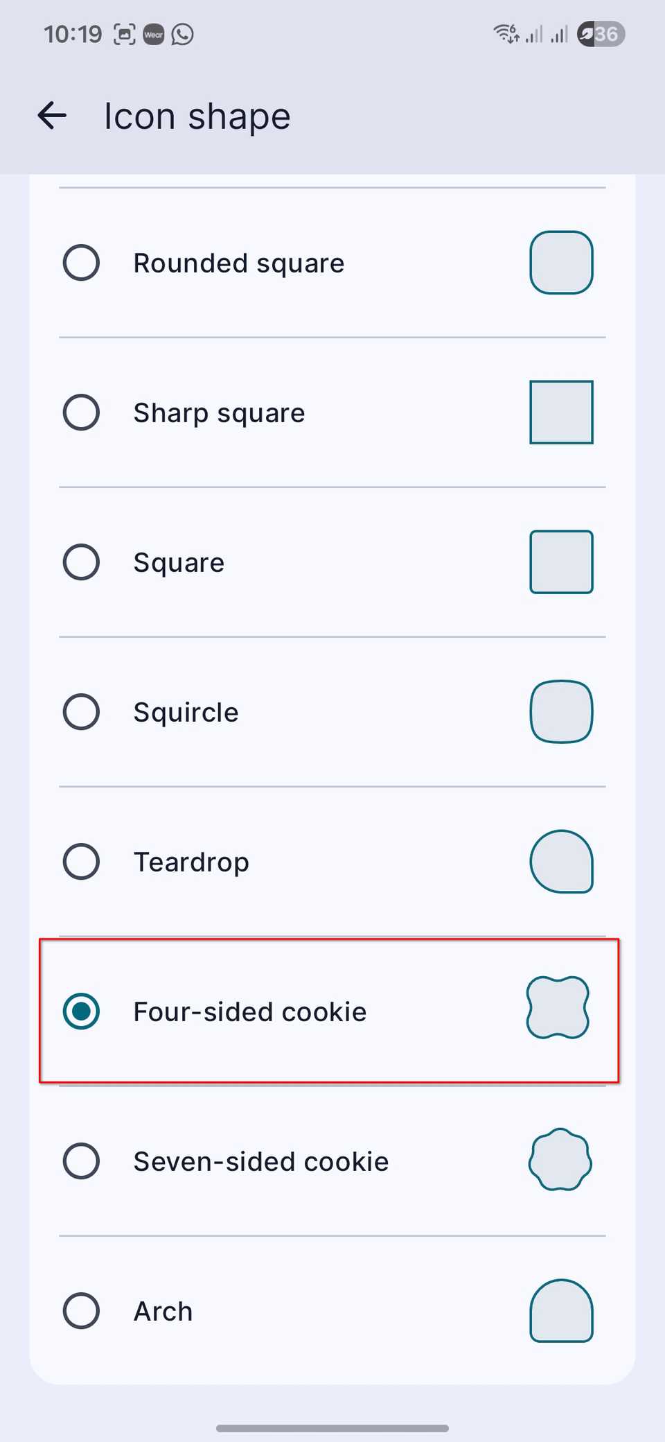Four Sided Cookie icon shape selected as icon shape on Lawnchair launcher.-1