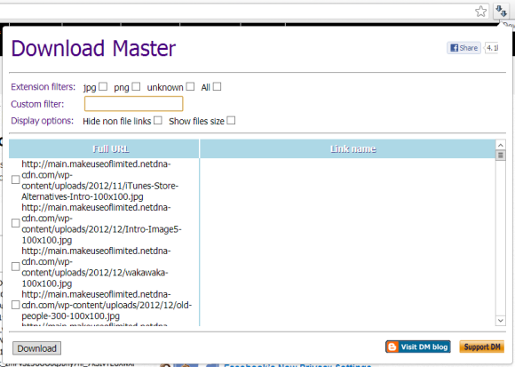 Экран настроек Download Master с фильтрами и опциями загрузки