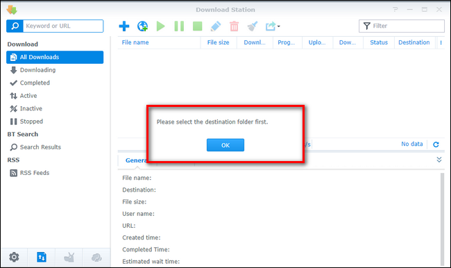 Выбор папки назначения для загрузок