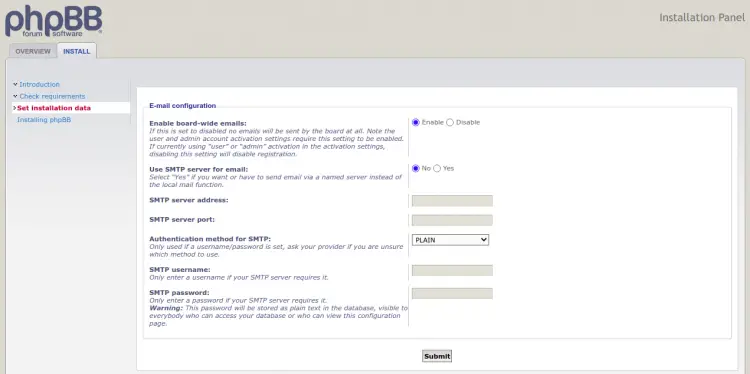 Настройка протокола и домена форума в установщике phpBB