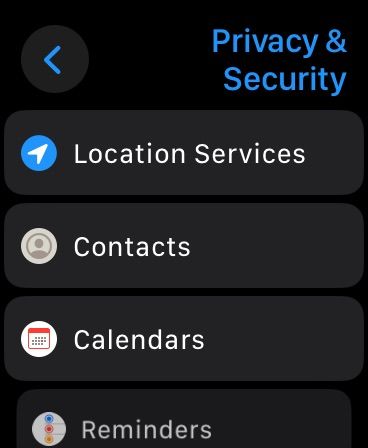 Переход к службам геолокации в настройках Apple Watch